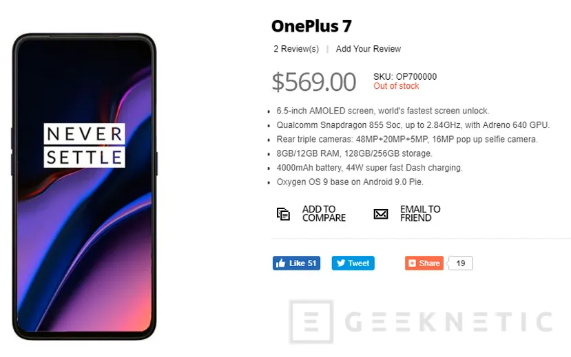 Geeknetic Se filtran las especificaciones del OnePlus 7 en una tienda online 1