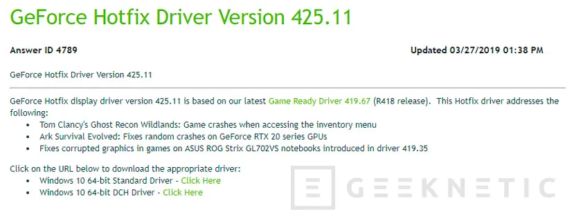 Geeknetic La versión 425.11 Hotfix del controlador de Nvidia llega para solucionar corrupciones de gráficos 1