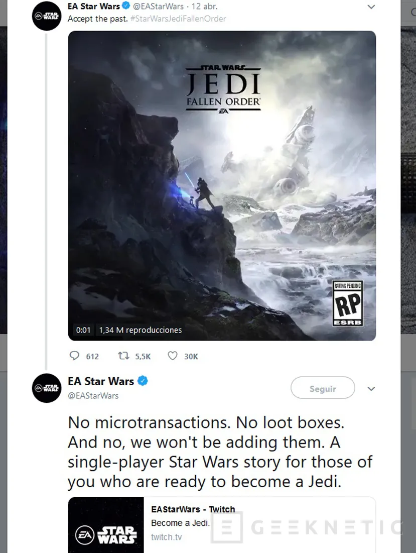 Geeknetic Electronic Arts y Respawn lanzarán el Star Wars Jedi: Fallen Order, un single player para PC, PS4 y Xbox One 2