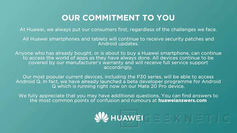 Geeknetic Huawei asegura que sus terminales más recientes obtendrán Android Q pese al bloqueo 1