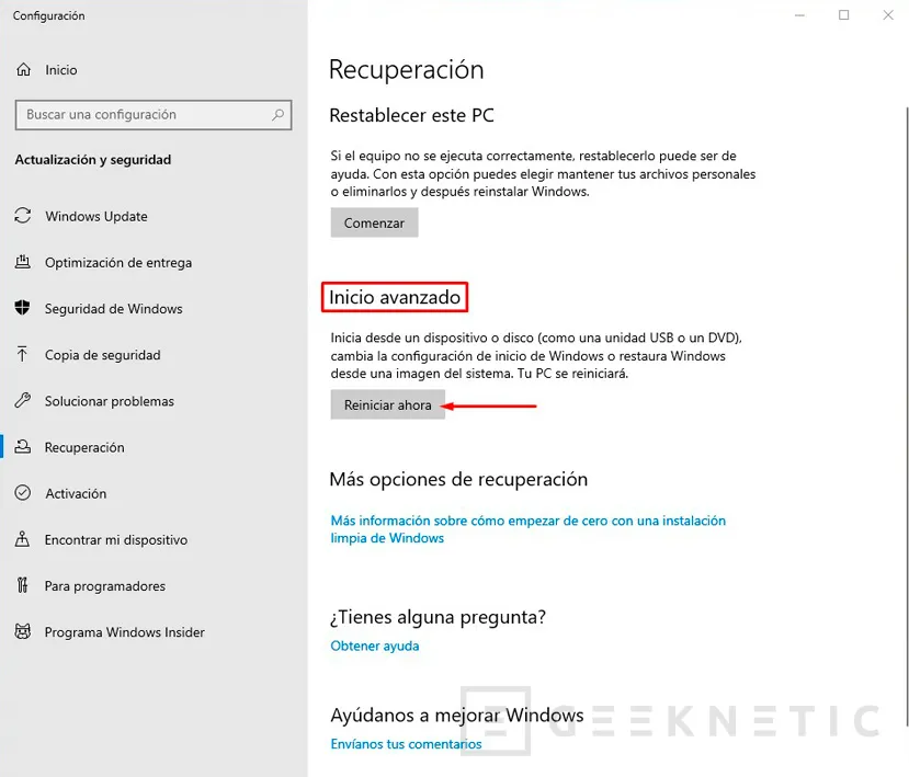 Geeknetic Cómo formatear Windows 10 12