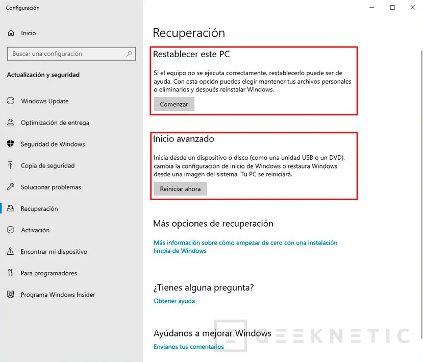 Geeknetic Cómo formatear Windows 10 5
