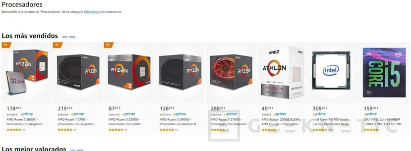 Geeknetic Los tres procesadores más vendidos en Amazon España son AMD Ryzen 1