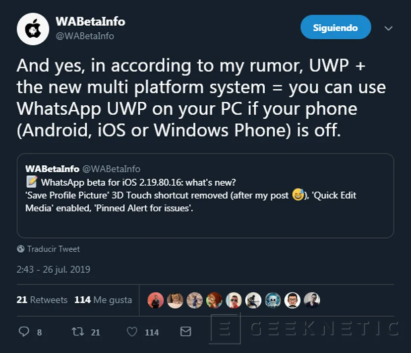 Geeknetic WhatsApp estaría preparando una aplicación UWP independiente de un Smartphone 1
