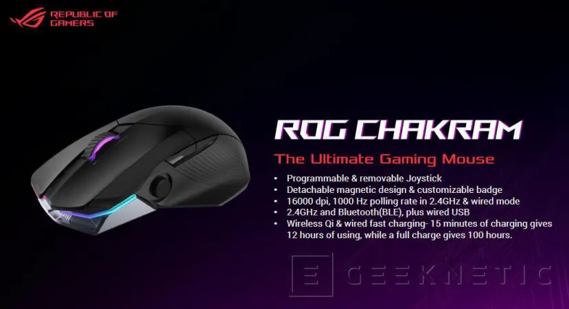 Geeknetic Conectividad inalámbrica y un joystick programable en el nuevo ratón gaming ASUS ROG Chakram 7