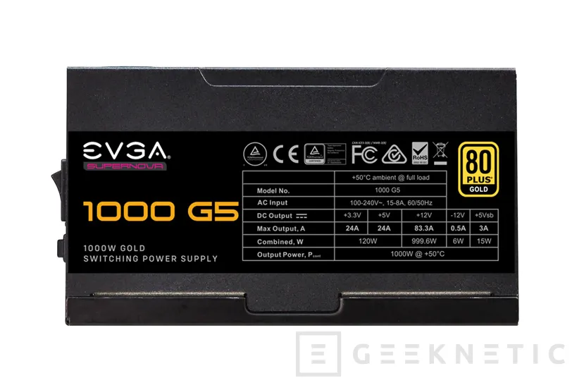 Geeknetic Las nuevas fuentes EVGA SuperNOVA G5 llegan con certificación 80 Plus GOLD para ofrecer gran eficiencia a bajo nivel sonoro 3