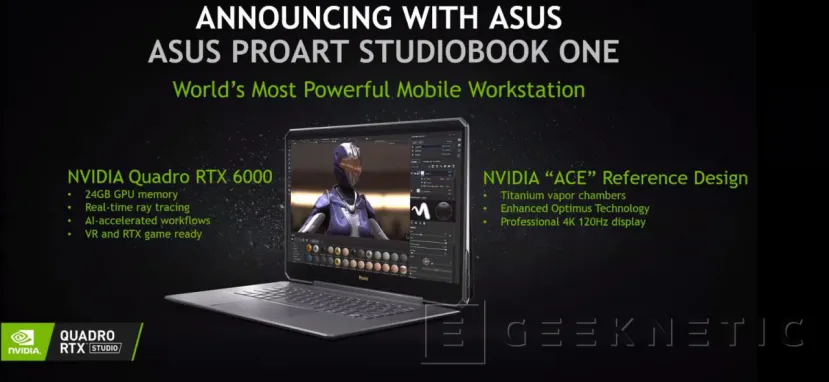 Geeknetic El portátil ASUS ProArt StudioBook One combina la potente NVIDIA Quadro RTX 6000 con un Core i9 y 64 GB de RAM bajo una pantalla 4K de 120 Hz 2