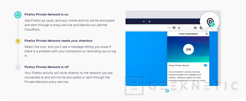 Geeknetic Firefox Private Network, un VPN integrado en el propio navegador para mejorar la privacidad de sus usuarios 1