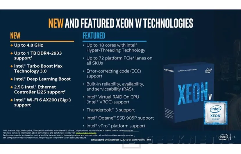 Geeknetic Intel lanza oficialmente los HEDT Cascade Lake-X y la serie Xeon W-2200 a la mitad de precio que sus predecesores 2