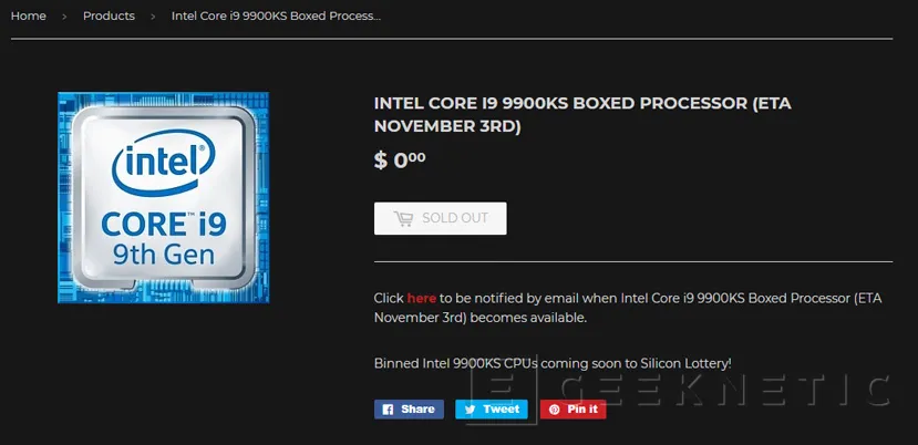 Geeknetic Silicon Lottery seleccionará los mejores Intel Core i9 9900KS 1