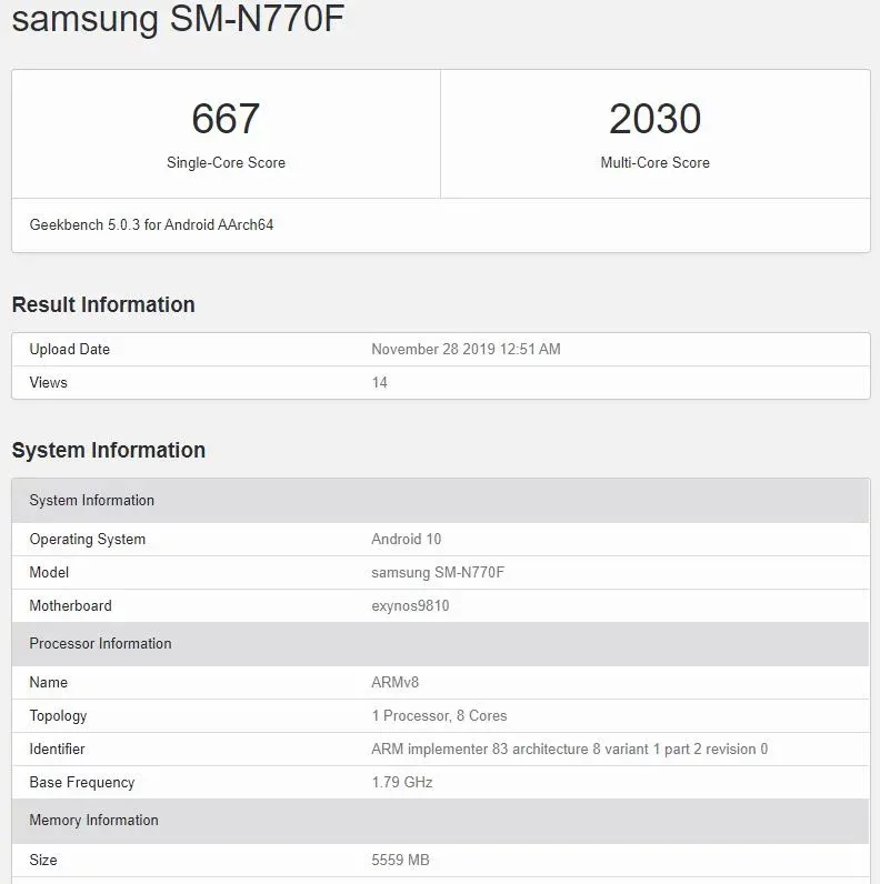 Geeknetic Se filtran en Geekbench algunas especificaciones del Samsung Galaxy Note 10 Lite 1