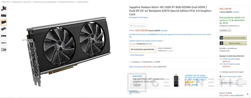 Geeknetic La AMD Radeon RX 5500 XT 8GB aparece para reservar en Amazon a un precio de 239 dólares 1