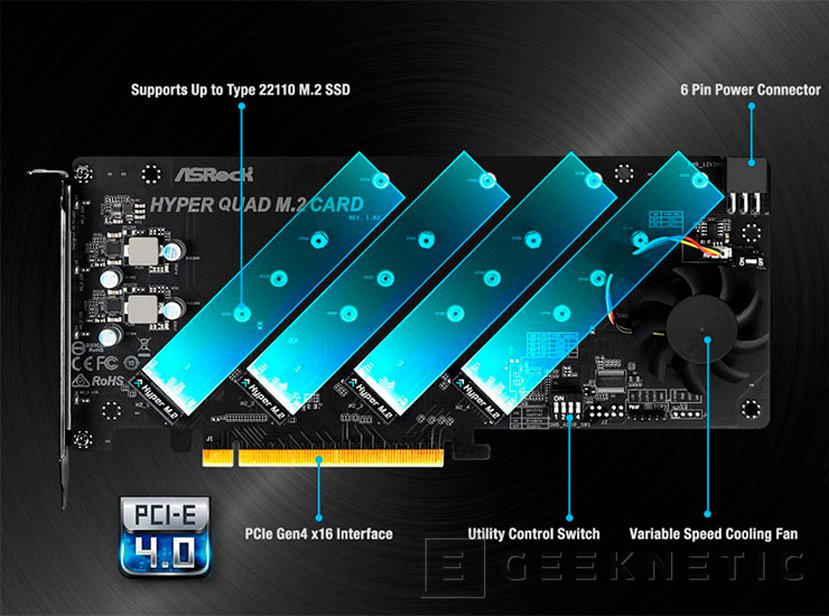 ASROCk lanza la tarjeta Hyper Quad M.2 con PCI Express 4.0 x16 y