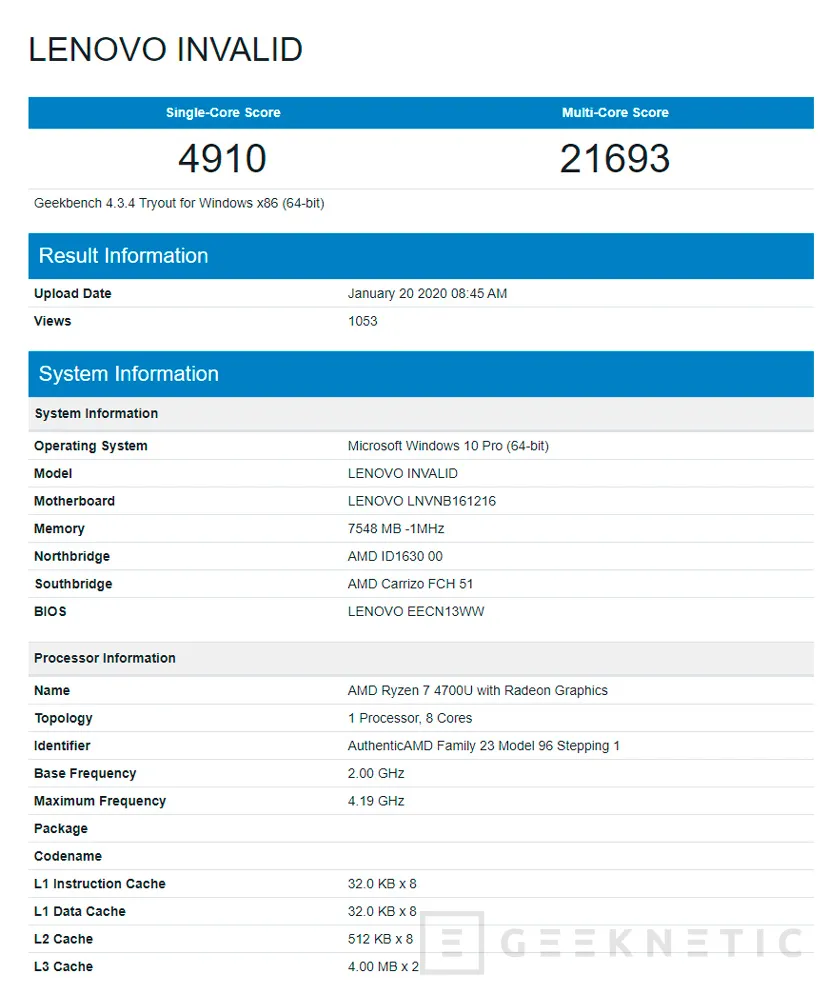 Geeknetic Nuevos benchmarks filtrados siguen dando la victoria al AMD Ryzen 7 4700U respecto del Core i7-1065G 1