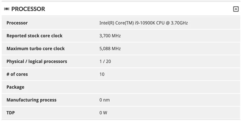 Geeknetic El Intel Core i9-10900K se deja ver con 10 núcleos, 3,7 GHz de base y 5,1 GHz de Boost 1