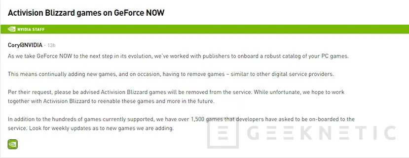 Geeknetic GeForce Now pierde acceso a todos los juegos de Activision Blizzard a petición de la desarrolladora 1