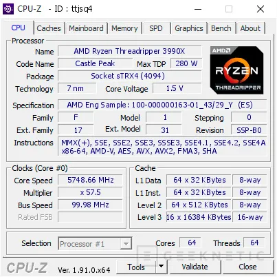 Geeknetic Consiguen overclockear el AMD Ryzen Threadripper 3990X hasta los 5748,66 MHz 1