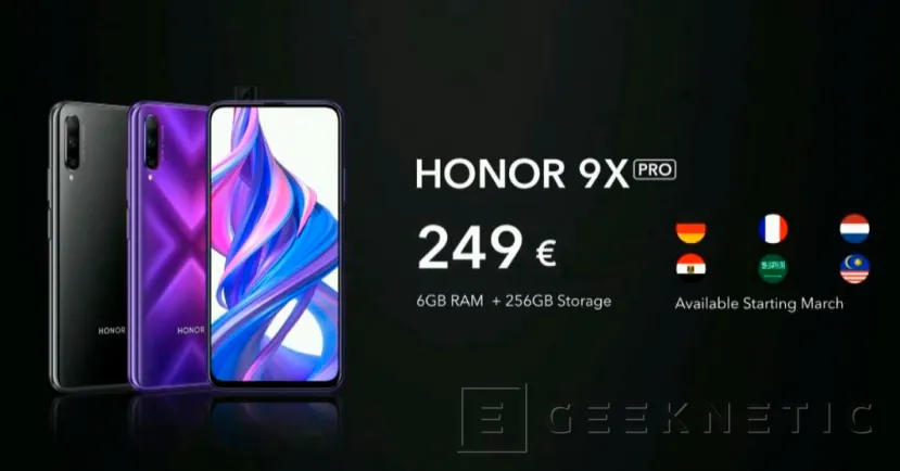 Geeknetic El Honor 9x Pro llegará en marzo por 259 euros con un kirin 810 y cuatro cámaras 3