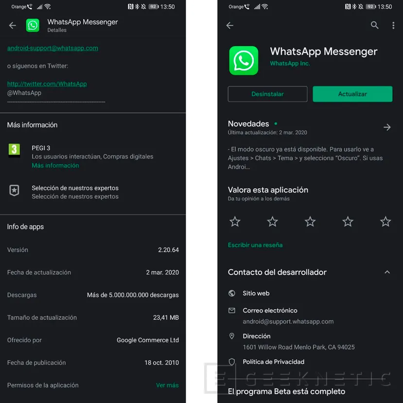 Geeknetic El modo oscuro de Whatsapp para Android ya está disponible en España 2