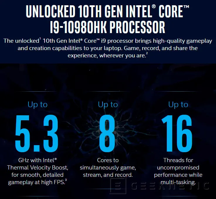 Geeknetic Filtrados los datos del Intel Core i9-10980HK que alcanza hasta los 5.3 GHz con 8 núcleos/16 Hilos 1