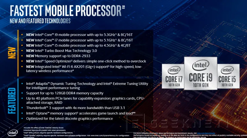 Geeknetic Más de 5 GHz de Boost en los nuevos procesadores Intel Core H de décima generación para portátiles de alto rendimiento 8