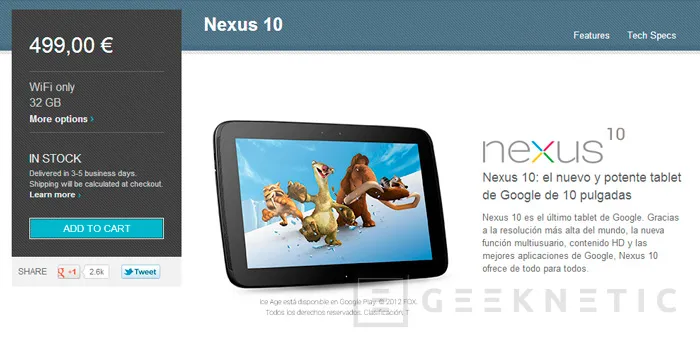 El tablet Nexus 10 de Google vuelve a estar a la venta, Imagen 1