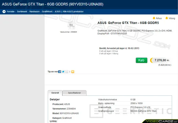 Aparece listada una ASUS GeForce GTX Titan en una tienda online, Imagen 2