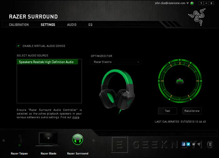 Razer Surround, software gratuito para dotar de sonido envolvente 7.1 a cualquier auricular estéreo, Imagen 1
