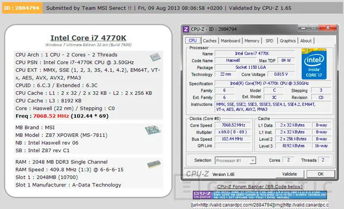 Nuevo record de overclock con un Intel Core i7-4770K Retail y una placa Base MSI Z87 Power, Imagen 2