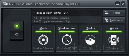 NVIDIA ShadowPlay, sistema de grabación de gameplays integrado, Imagen 1