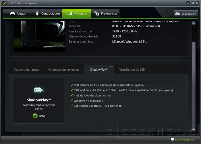 Geeknetic NVIDIA lanza la beta pública de su sistema de grabación de gameplays ShadowPlay 1