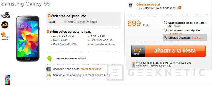 El Samsung Galaxy S5 ya se puede reservar en Europa por 699 Euros, Imagen 1
