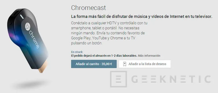El Google Chromecast ya se vende oficialmente en España, Imagen 1