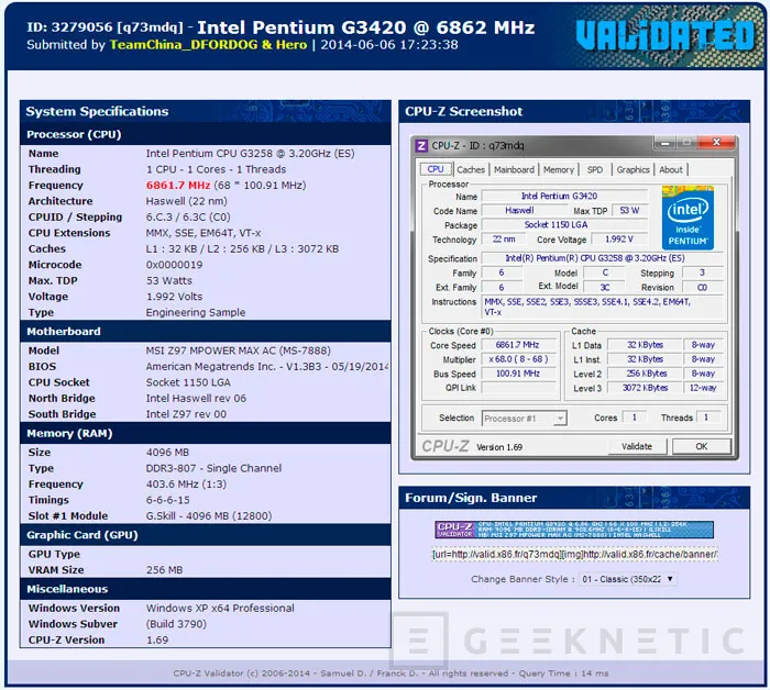 Consiguen llegar a los 6862 MHz con un Pentium G3258, Imagen 2