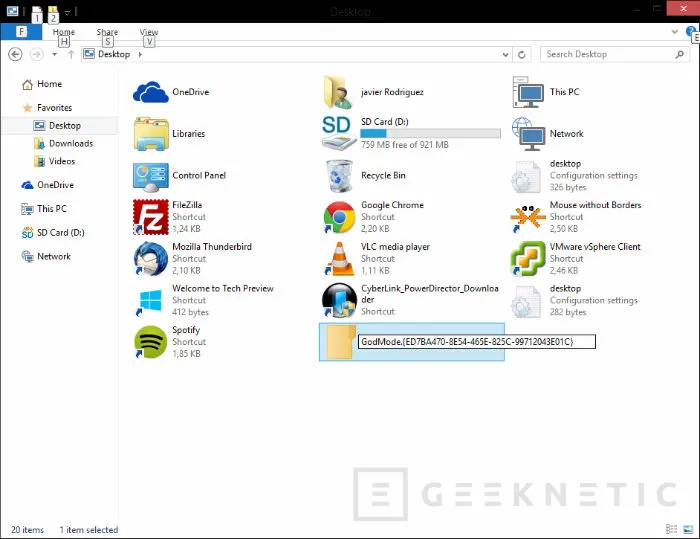 Geeknetic Activar el &quot;GodMode&quot; en Windows 7, Windows 8 o Windows 10  1