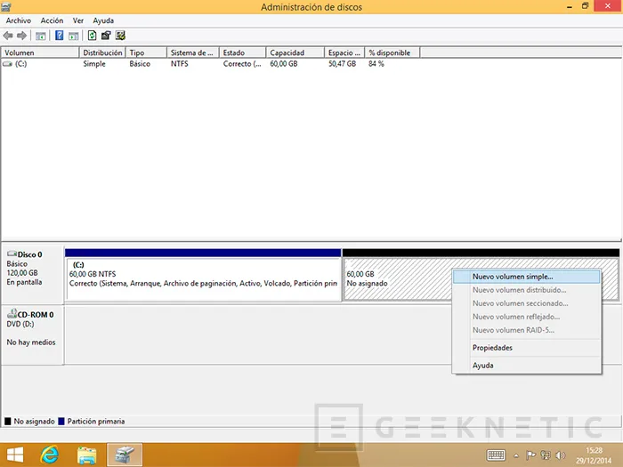 Geeknetic Como redimensionar una particion existente desde Windows 8 1