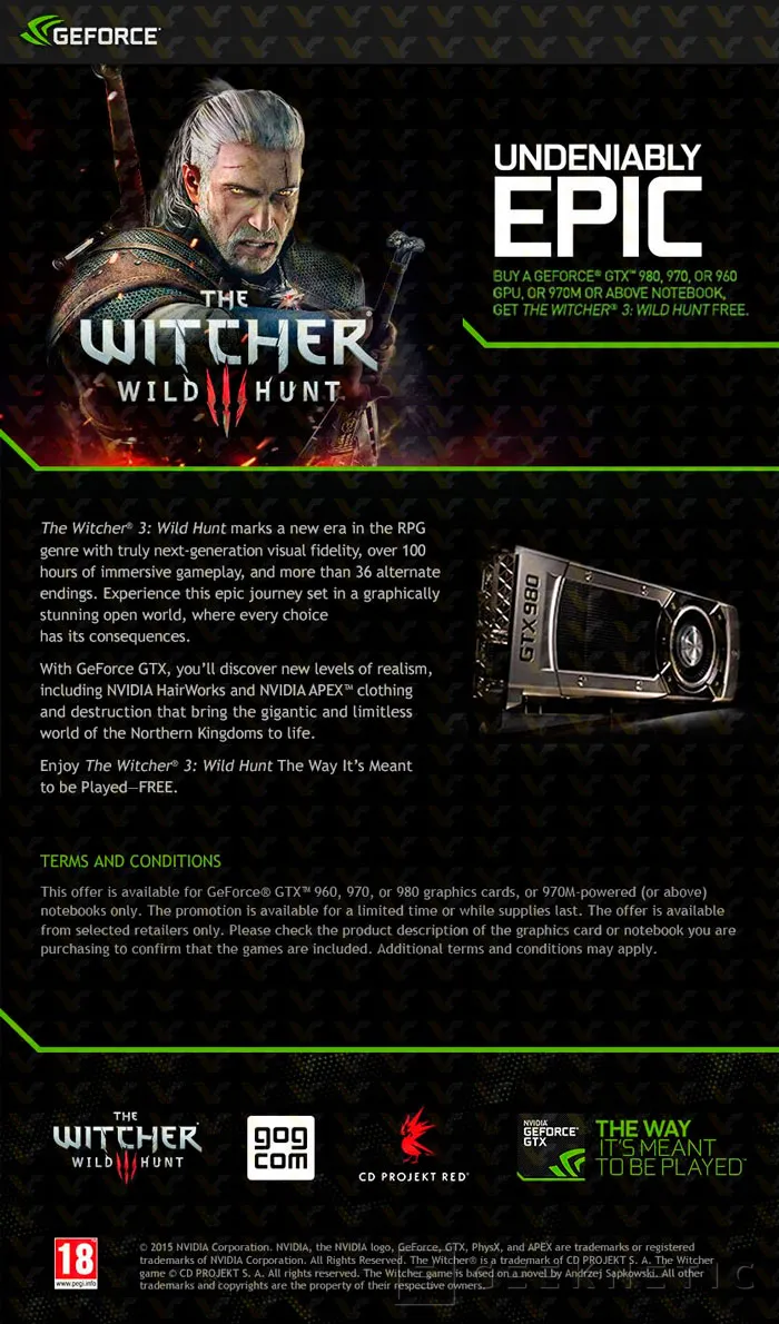 NVIDIA regalará el juego The Witcher 3 con sus GTX 900, Imagen 1