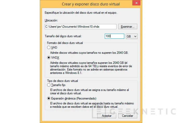 Geeknetic Doble arranque Windows 8 – Windows 10 usando un disco virtual 3