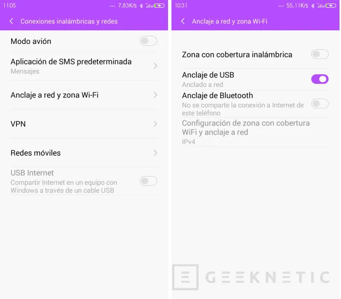 Geeknetic Usar tu teléfono Android como modem USB 2