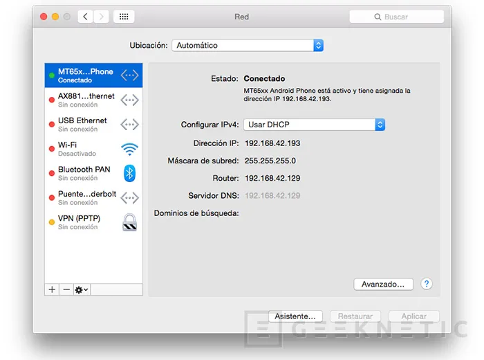 Geeknetic Como usar el USB tethering de Android con MacOS 3