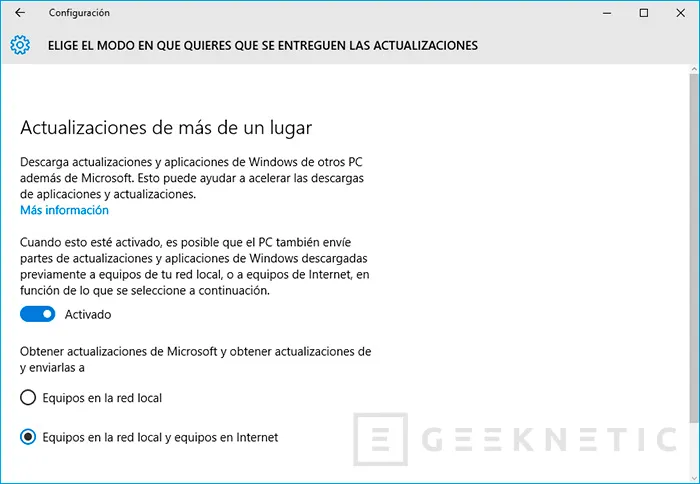 Geeknetic Cómo desactivar las actualizaciones P2P en Windows 10 3