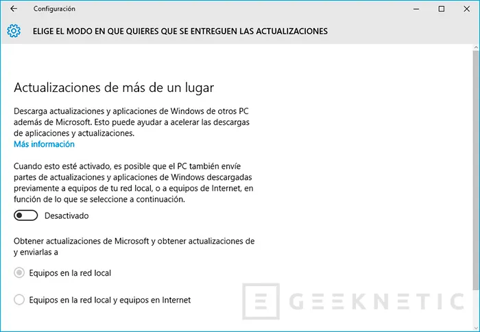 Geeknetic Cómo desactivar las actualizaciones P2P en Windows 10 4