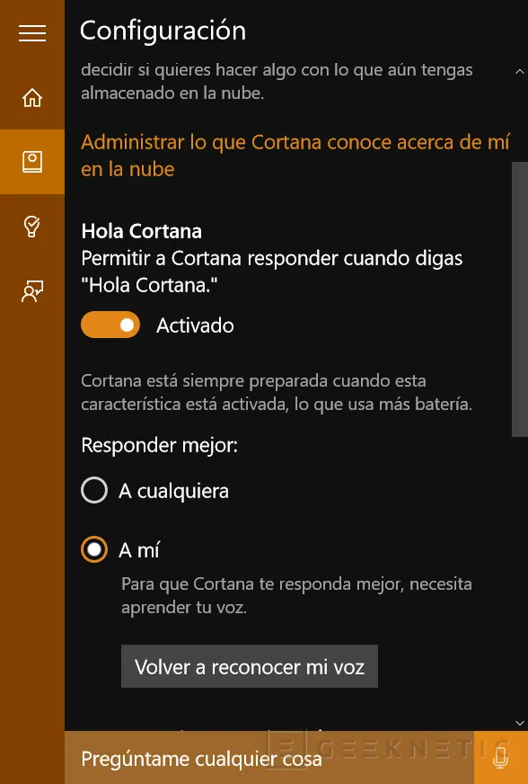 Activar la función "Hola Cortana" en Windows 10, Imagen 3