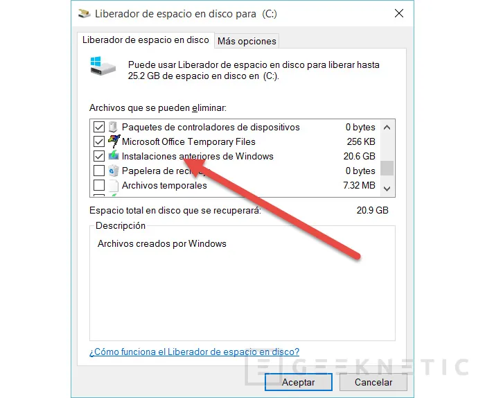 Geeknetic Libera 20GB de tu disco duro tras la actualización a Windows 10 3