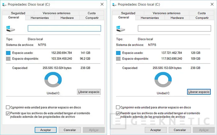 Geeknetic Libera 20GB de tu disco duro tras la actualización a Windows 10 5