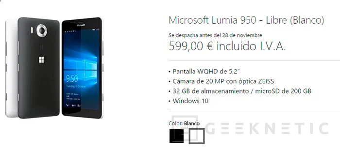 Los Lumia 950 y 950 XL ya se pueden reservar en España, llegarán dentro de un mes, Imagen 1
