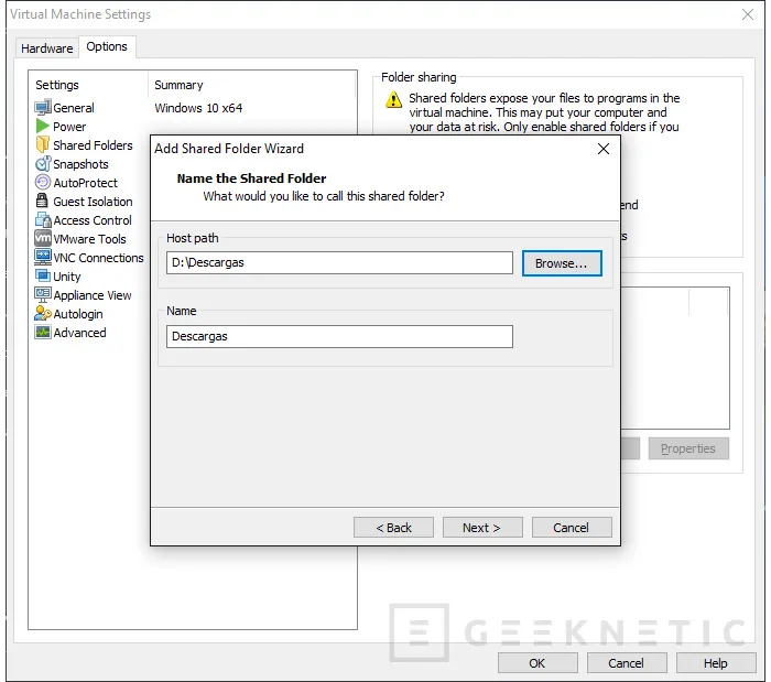 Geeknetic Activar carpetas compartidas en VMWare Workstation Pro 3