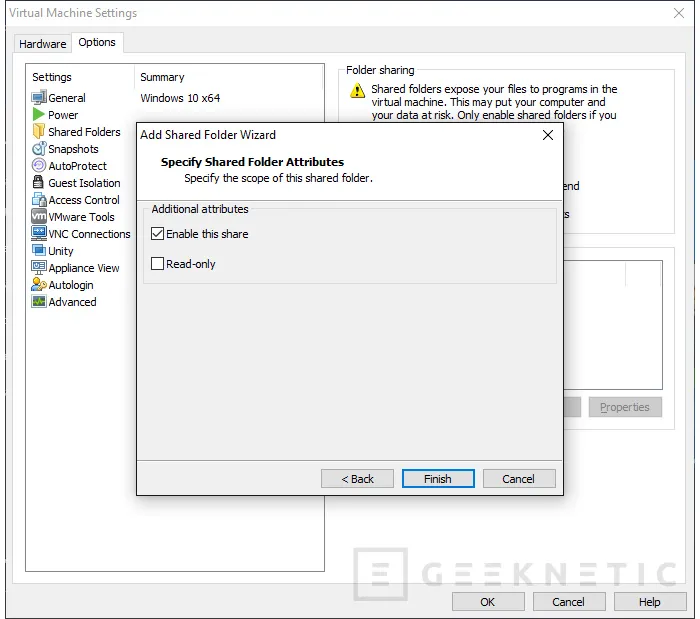 Geeknetic Activar carpetas compartidas en VMWare Workstation Pro 4