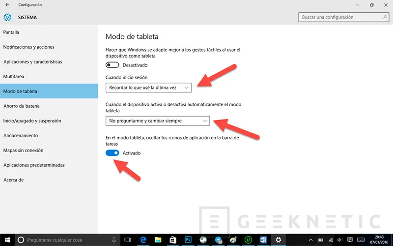Geeknetic Configura adecuadamente el cambio a Tablet en Windows 10 2