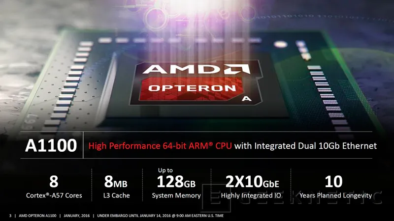 Comienza la fabricación en serie del AMD Opteron A1100 con arquitectura ARM, Imagen 1
